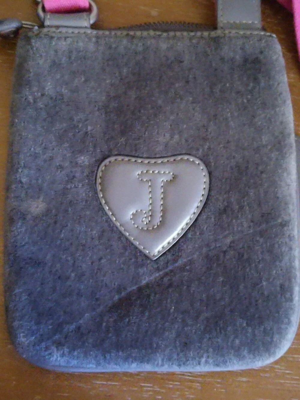 Juicy Couture Y2K small gray velour crossbody top zip pouch bag